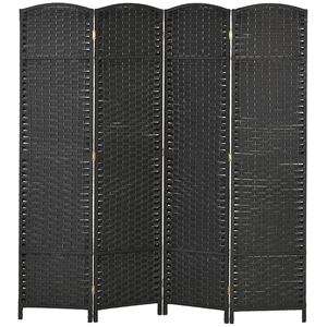 4-Panel 5.6 Ft Tall Black Freestanding Privacy <b>Screen</b> Handcrafted <b>Folding</b> Room Divider Partition for Home Office Art Style - Product Image 1