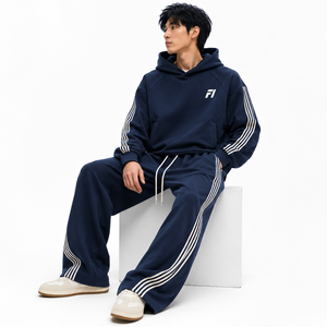 Ensemble de survêtement rayé pour homme, pantalon large, sweat à capuche oversize, streetwear personnalisé, vente en gros OEM/ODM, mode urbaine décontractée USA - Product Image 4
