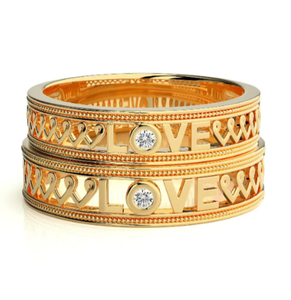 925 Sterling Silver Gold Plated LOVE <b>Couple</b> <b>Rings</b> - Product Image 3