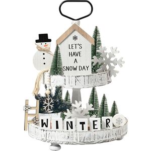Set di 14 Decorazioni Natalizie Invernali per Vassoio a Più Livelli, Piccole Insegne in Legno Rustico con Pupazzo di Neve, Decorazioni per Tavola e Feste - Product Image 1