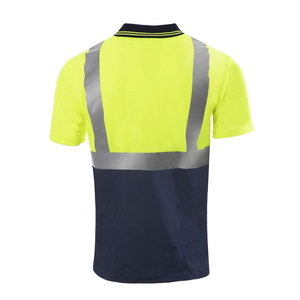 Polo de sécurité haute visibilité classe 2 avec bandes réfléchissantes, manches courtes, vêtement de travail avec poche, vert lime et bleu marine - Product Image 3