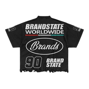 Camiseta de Algodón 100% Personalizada al por Mayor, Estilo Oversize Unisex, Estampado Serigrafiado, Hombros Caídos, Dobladillo Irregular en la Parte Delantera - Product Image 2