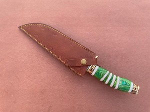 Cuchillo Bowie de Caza y Camping Personalizado de Damasco, Hoja Fija Afilada como una Navaja con Mango de Madera de Resina y Funda de Cuero, OEM Personalizable - Product Image 2