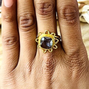 New Arrival Boho Celestial <b>Ring</b> Tribal Brass Band Women 18k <b>Gold</b> Plated Sunburst <b>Cocktail</b> Labradorite Design Wholesale/OEM/ODM - Product Image 6