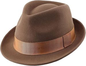 Chapeau Fedora en laine marron avec bande de ruban, unisexe, décontracté, printemps-automne, taille 56-58 cm - Product Image 1