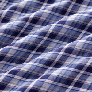 Pyjama d'été décontracté pour homme, respirant, confortable, anti-plis, écologique, ensemble 2 pièces à manches longues à carreaux bleus - Product Image 5
