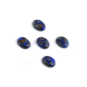 Natural <b>Lapis</b> <b>Lazuli</b> Copper Composite 10x14mm Oval Flatback High Polish Smooth Loose Gemstone Cabochon Jewelry Making Pendant - Product Image 4