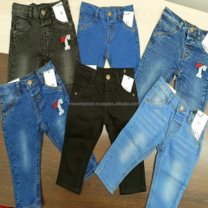 Jeans en denim bleu pour enfants, taille élastique, coupe droite, pantalon décontracté pour garçons et filles, en coton, style streetwear décontracté - Product Image 6