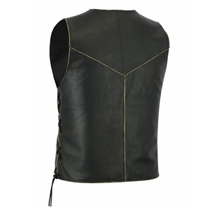 Solid Color Genuine <b>Leather</b> Men's Winter Casual <b>Sleeveless</b> Vest <b>Jacket</b> with Custom Logo and V-neck - Product Image 1