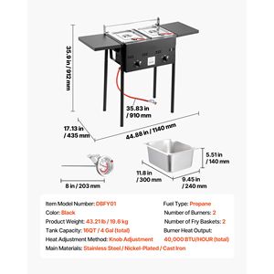 Friggitrice Commerciale a Gas in Acciaio Inossidabile con Doppio Cestello Pieghevole e Serbatoi da 8Qt - Product Image 6