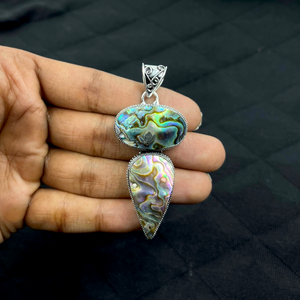 Pendentif en argent avec coquille d'ormeau, bijou en coquille irisée de perle, pendentif vintage ovale en forme de goutte d'eau, cadeaux - Product Image 3