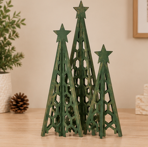AK Laiton Unique Métal Forme D'arbre Décor De Noël Avec Vert Fini Ensemble De 3 Attrayant Table Décor Article Pour La Décoration De Noël - Product Image 4