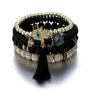 Bestone Hot Selling Fashion Alloy Acrylic Bracelet Tassel Multi-layered Bodhi Bracelet with Charms