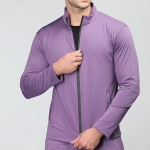 <b>Men's</b> Purple Stand Collar Zipper <b>Racer</b> <b>Jacket</b> Sporty Solid Color Quick Dry Polyester Spring Wear Slim Fit Regular Length - Product Image 1