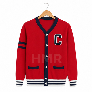 HMR Sisterhood Sorority Acrylic Embroidered Crest Button Front Knit <b>Red</b> V Neck <b>Cardigan</b> Long Sleeve Contrast Trim Sweater - Product Image 5