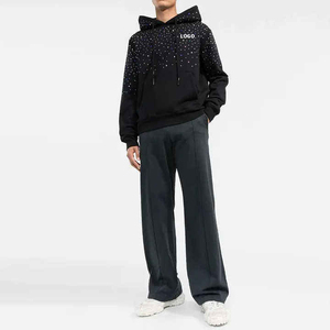 OEM Customized High Quality Men's Acid-washed Rhinestone Hoodie Clothing Manufacturer Men's Full <b>Zip</b> up Hoodie - Product Image 2