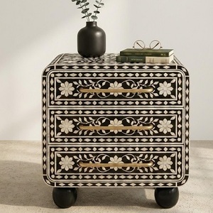 Handmade High Quality Customized Modern Black White Striped Wood Bone Inlay <b>Stool</b> <b>Bedside</b> Coffee <b>Table</b> by f s I - Product Image 3