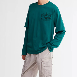 T-shirt en coton à manches longues pour homme, col rond élégant, vêtement décontracté, tissu doux, style streetwear, vêtements de mode - Product Image 1