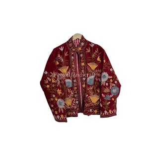 Pure Velvet Quilted Jacket with Uzbek Floral Embroidery Cotton Lining Boho Chic Women's Casual Spring/Autumn/Winter Jacket - Product Image 1