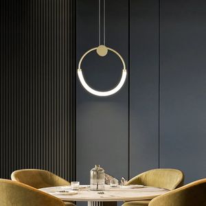 Lampadario moderno minimalista a cerchio singolo oro da cucina con luce a sospensione - Product Image 1