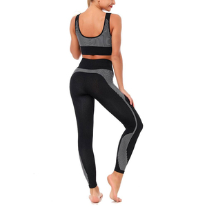 Ensemble de yoga 2 pièces personnalisé OEM pour femme, leggings rayés taille haute avec taille élastique, pantalon de sport extensible dans les quatre sens - Product Image 1