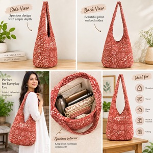 Newest Boho Style Cotton Textile Shoulder Lifestyle <b>Bag</b> With Floral Pattern Medium Size Daily Use Men & Women Travel Accessories - Product Image 5