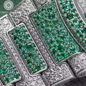 Montre de luxe pour homme Charm_Jewels, émeraude verte et diamants, bracelet en acier inoxydable, mouvement mécanique, cadran 40 mm, étanche 10 bars - Product Image 3