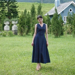 เดรสยีนส์สีดำวินเทจสำหรับผู้หญิง สวมใส่สบายทุกวัน เอวทรงเอ็มไพร์ ผ้าลินิน - Product Image 2