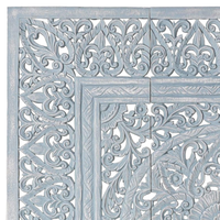 Tête de lit Mandala King Size en bois sculpté, éclairée, hauteur réglable, design artisanal, bleu ciel, mobilier de chambre