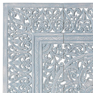 Cabecero de Cama King Size con Mandala Tallado en Madera, Decoración Floral, Acabado Azul Cielo, Juego de 3 Piezas de Arte Mural en Madera - Product Image 5