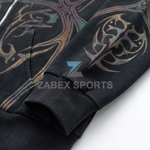 Sudadera con capucha y cremallera de algodón afelpado con pedrería, corte regular, estilo casual, lavado, para hombre - Product Image 6