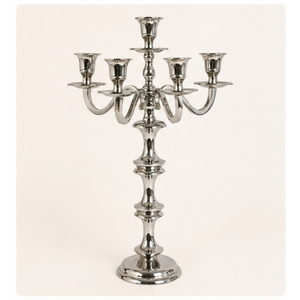 Candelabro Moderno de Metal de 5 Brazos, Plateado, para Velas Cónicas, Hecho a Mano, Ecológico, Centro de Mesa de Lujo para Bodas, Decoración de Mesa - Product Image 1