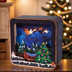 Puzzle 3D in Legno 'Buon Natale' per Adulti, Kit Modello con Luci Notturne, Decorazioni da Scrivania e Regali di Compleanno per Donne - Product Image 3