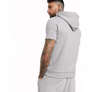 Nouveau design – T-shirt à capuche en molleton à manches courtes pour homme, 100 % coton, avec capuche brodée, motif uni - Product Image 2