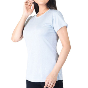 เสื้อยืดคอกลมแขนสั้นสีฟ้าอ่อนสำหรับผู้หญิง ผ้าฝ้ายเจอร์ซีย์ 100% สีพื้น สวมใส่สบาย ทรงปกติ ใส่ได้ทุกฤดู รุ่นปี 2026 - Product Image 4