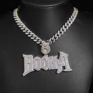 Mens Lab Grown Diamond 925 Silver <b>Custom</b> <b>Name</b> Pendant Iced Out Gothic Letter Statement <b>Necklace</b> Luxury Fashion Jewellery Premium - Product Image 1