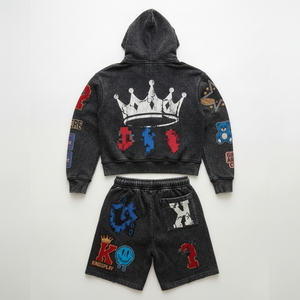 Conjunto de Sudadera con Capucha y Pantalones Cortos de Verano para Hombre, Marca Pento Factory, con Doble Cremallera, Talla Grande, Dos Piezas, 100% Algodón - Product Image 4