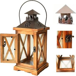 Farol de Madera Rústico para Velas, Decorativo, Estilo Rústico, con Paneles de Vidrio y Tapa de Metal - Product Image 3