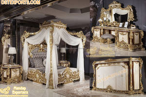Ensemble de meubles de chambre à coucher à baldaquin de style victorien de luxe, style rococo français, meubles de chambre à coucher traditionnels, ensembles de chambre à coucher à baldaquin taille reine - Product Image 3
