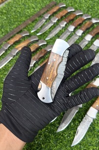 Couteau pliant de poche en acier Damas de haute qualité avec verrouillage arrière, manche en bois, 17 cm - Product Image 6