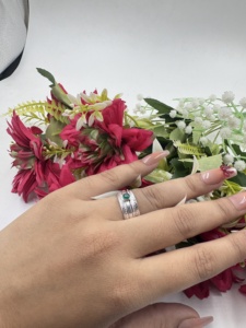 <b>Silver</b> Plated Green Onyx Stone Spinner <b>Ring</b> <b>Adjustable</b> Rotating Band Handmade Fidget <b>Ring</b> for Women - Product Image 1