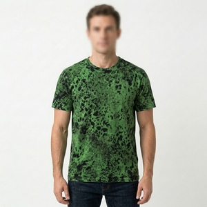 เสื้อยืดคอกลมแขนสั้นผู้ชายสีเขียวลายไท-ได ทรงปกติ สไตล์ลำลอง ลายจุดถักนิตติ้ง - Product Image 1