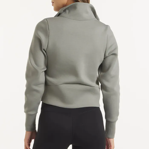 Sudadera de Mujer con Cuello Alto y Cremallera, Color Morado, Manga Larga, Tejido de Punto, Color Sólido, Transpirable, Corta, para Otoño - Product Image 6