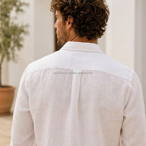Camisa de Lino 100% Natural para Hombre, Tejida, Transpirable, Suave, Informal, de Manga Larga, Ligera, Certificada OEKOTEX, Gran Venta - Product Image 4