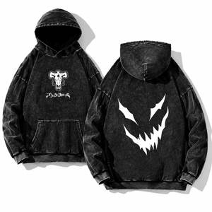 Sweat à capuche noir pour homme, imprimé crâne gothique, coupe oversize, en coton French Terry délavé, coupe classique, streetwear automne, sweat à capuche pour homme - Product Image 3