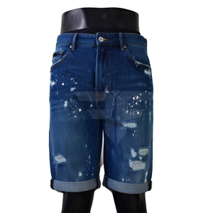 Pantalones Cortos de Mezclilla para Hombre, de Alta Calidad, Casuales, Rectos, Tejidos, Desgastados, Lavado Vintage, Cómodos, Corte Regular, Estilo Urbano - Product Image 1