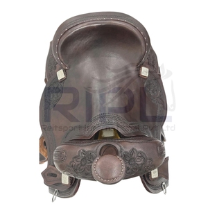 Sillín de cuero inglés occidental hecho a mano con asiento acolchado, tapetes florales tallados para montar a caballo, brida de plástico, listo para enviar. - Product Image 2