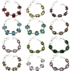 <b>Gemstone</b> <b>Bracelet</b> Lot – Sterling Silver Plated, Oval-Cut Artisan Jewelry - Product Image 3