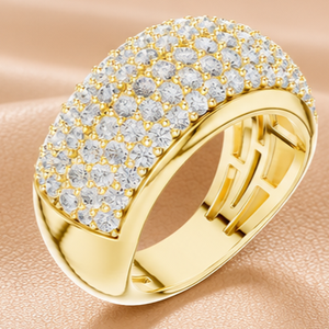 Premium Pave Diamond Dome <b>Ring</b> for Women in Yellow White Rose <b>Gold</b> Luxury Statement <b>Cocktail</b> Jewelry Gift - Product Image 1