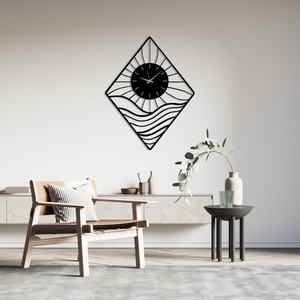 Modern Geometric Metal Wall <b>Clock</b> Diamond Shape Abstract Wave Pattern Designer <b>Clock</b> Black Decorative Wall <b>Art</b> for Office Living - Product Image 2